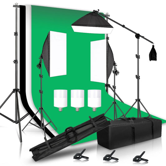 Photography Background Frame Support Softbox Lighting Kit with 3 Backdrops and Tripod Stand