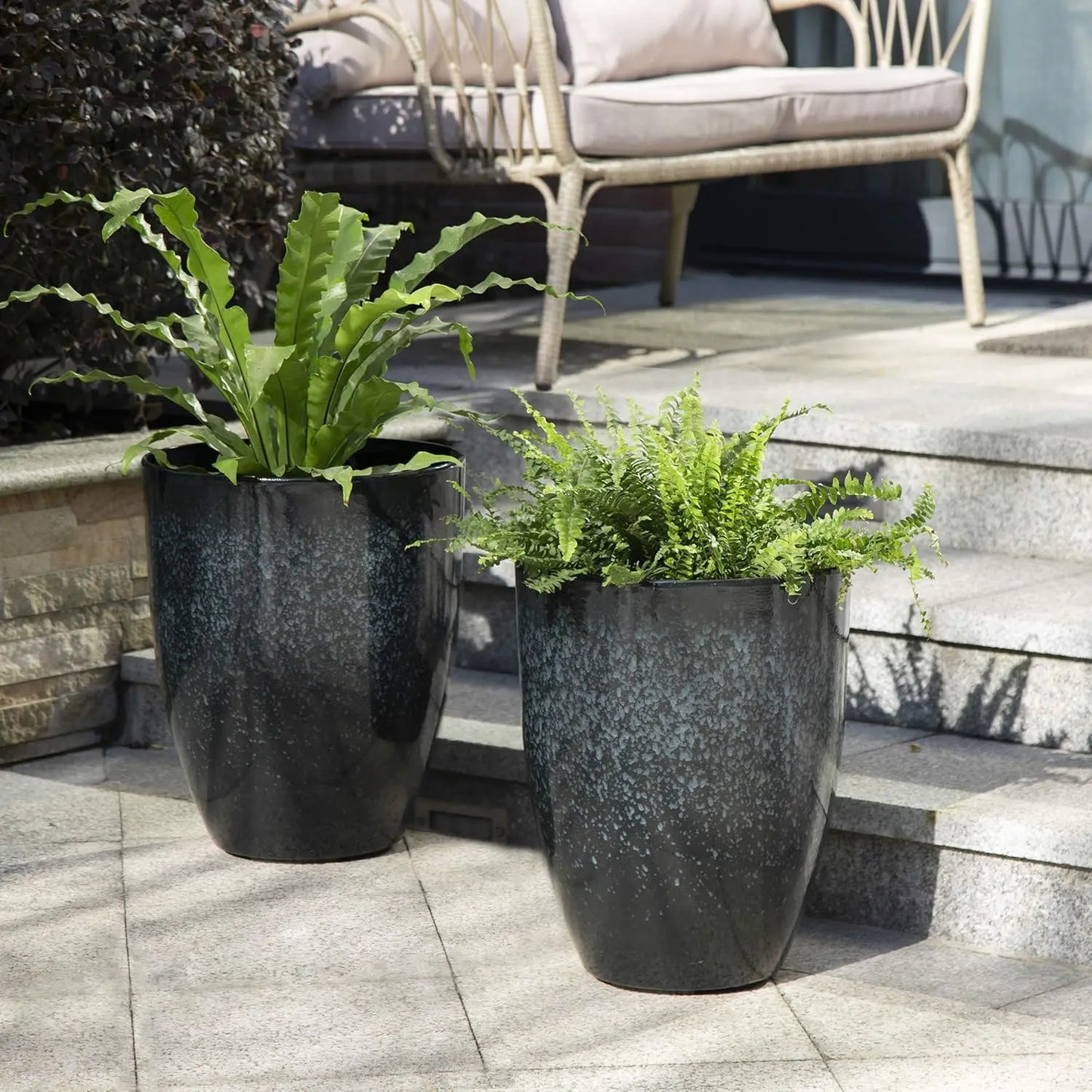 16.75" H Garden Tall Planter Pots,Set of 2 Morden Round Faux Ceramic Tall Planter with Drainage Holes,Large Flower Pots