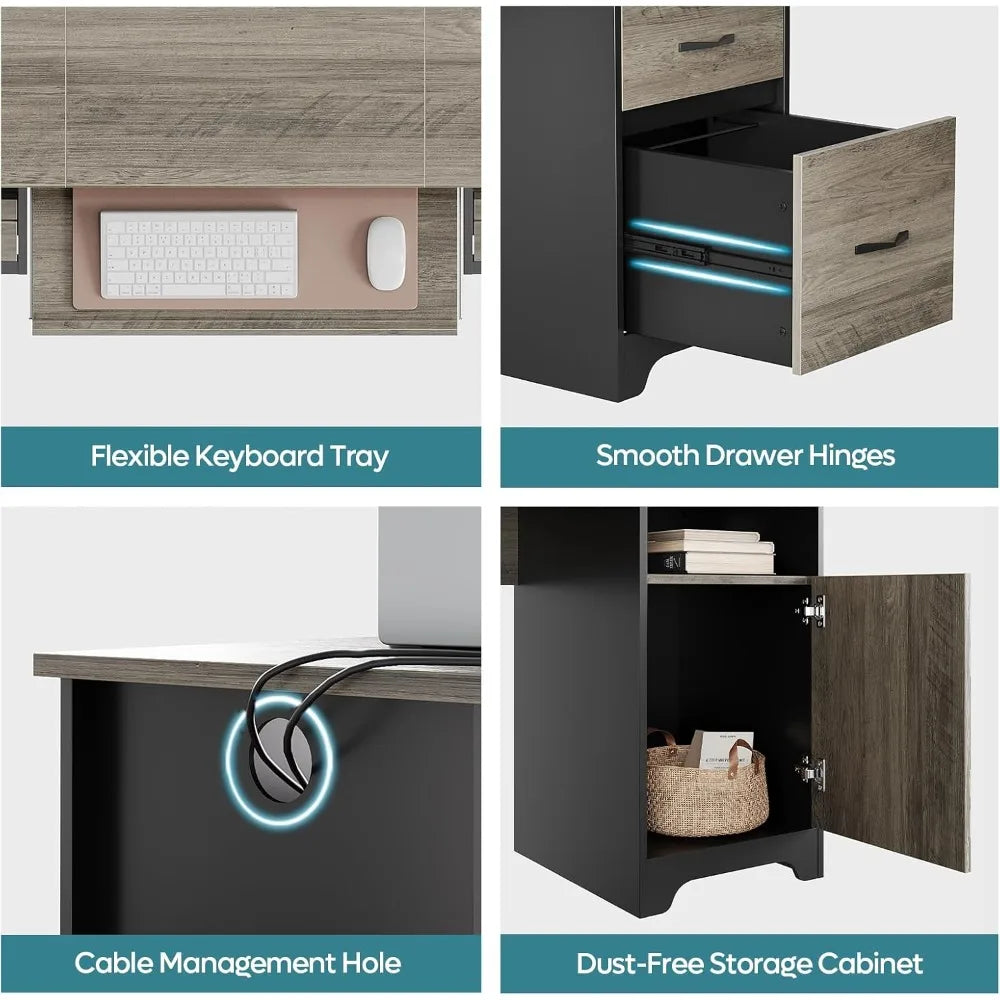 59" Executive Desk with 2 Drawers, Computer Desk with Storage Cabinet, Industrial Wood Design with File Drawer – Office-Ready Wo