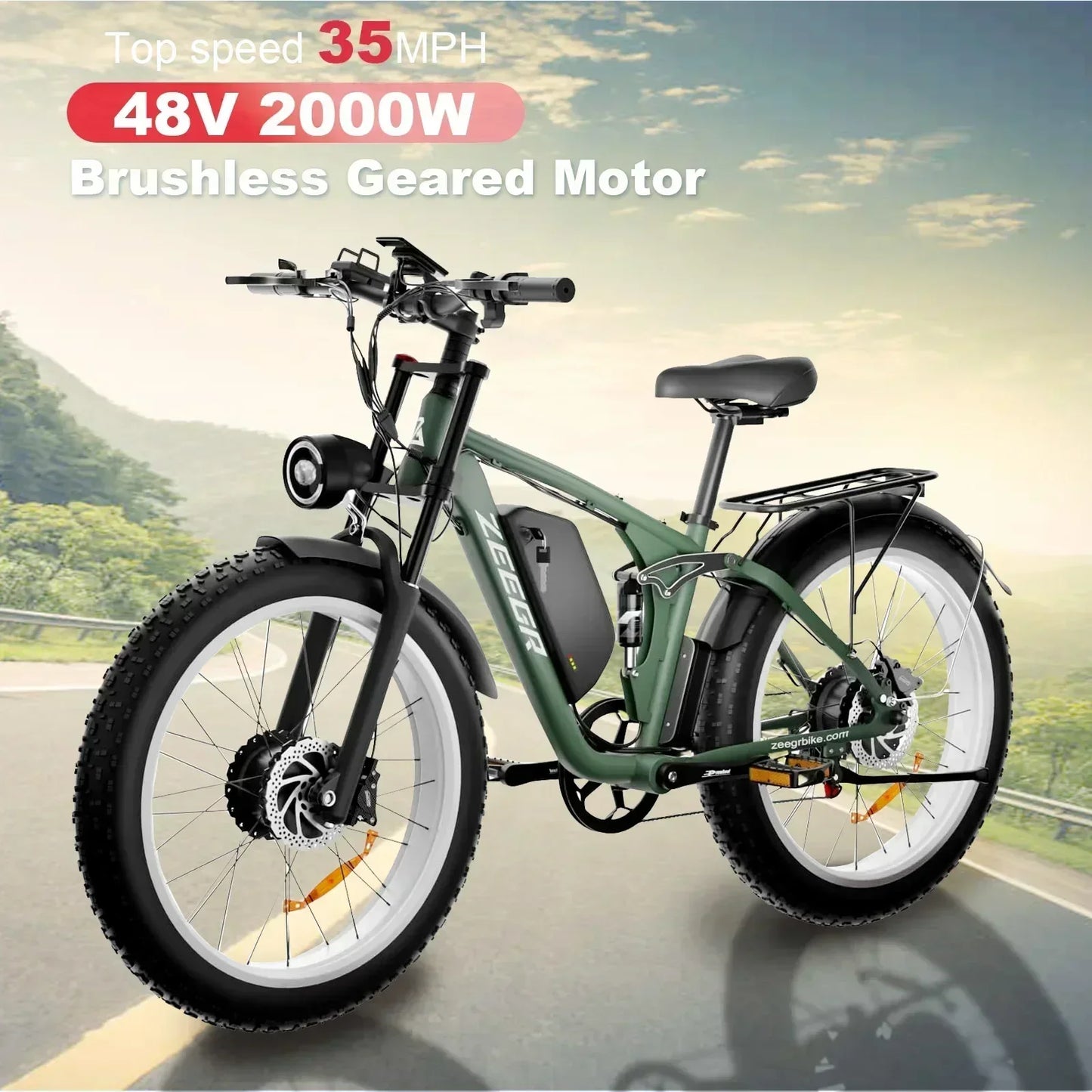 Zeegr S1 Electric bike 2000W Dual Motor 48V 22.4AH battery Full Suspension E bike26inch fat tire Beach Mountain Electric bicycle