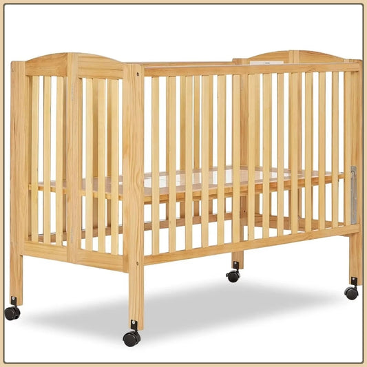 2-in-1 Folding Crib & Playard, Portable Baby Bed with Wheels for Travel, Compact for Home & Visits, Quick-Fold Design