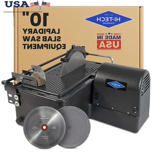 10" Lapidary Slab Saw Rock Glass Stone Cutting Machine with 2 Diamond Blades Kit 4" Height Wet Saw Includes Accessories Smart