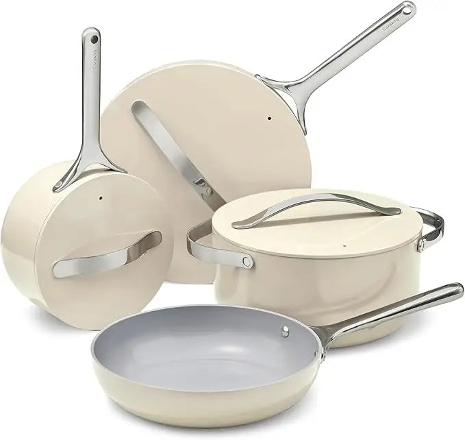 Nonstick Ceramic Cookware Set (12 Piece) Pots, Pans, Lids and Kitchen Storage - Non Toxic, Cookware Set