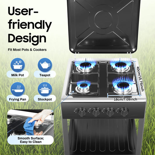 4 Burner Gas Stove Glass Ceramic Built-In Stove Natural Gas Propane Gas Hob w/Movable Storage Bracket