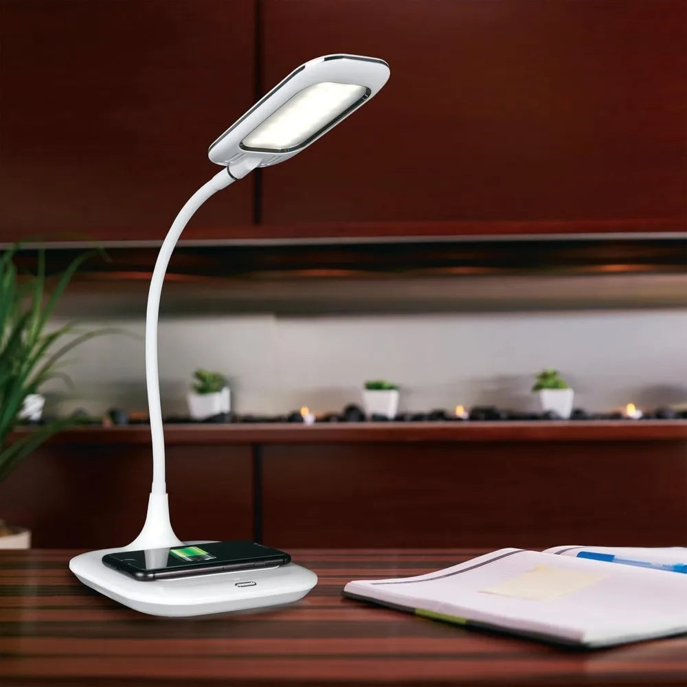 LED Desk Lamp with Wireless Charging - Designed to Reduce Eyestrain - Adjustable Flexible Neck, 3 Color Modes & Touch