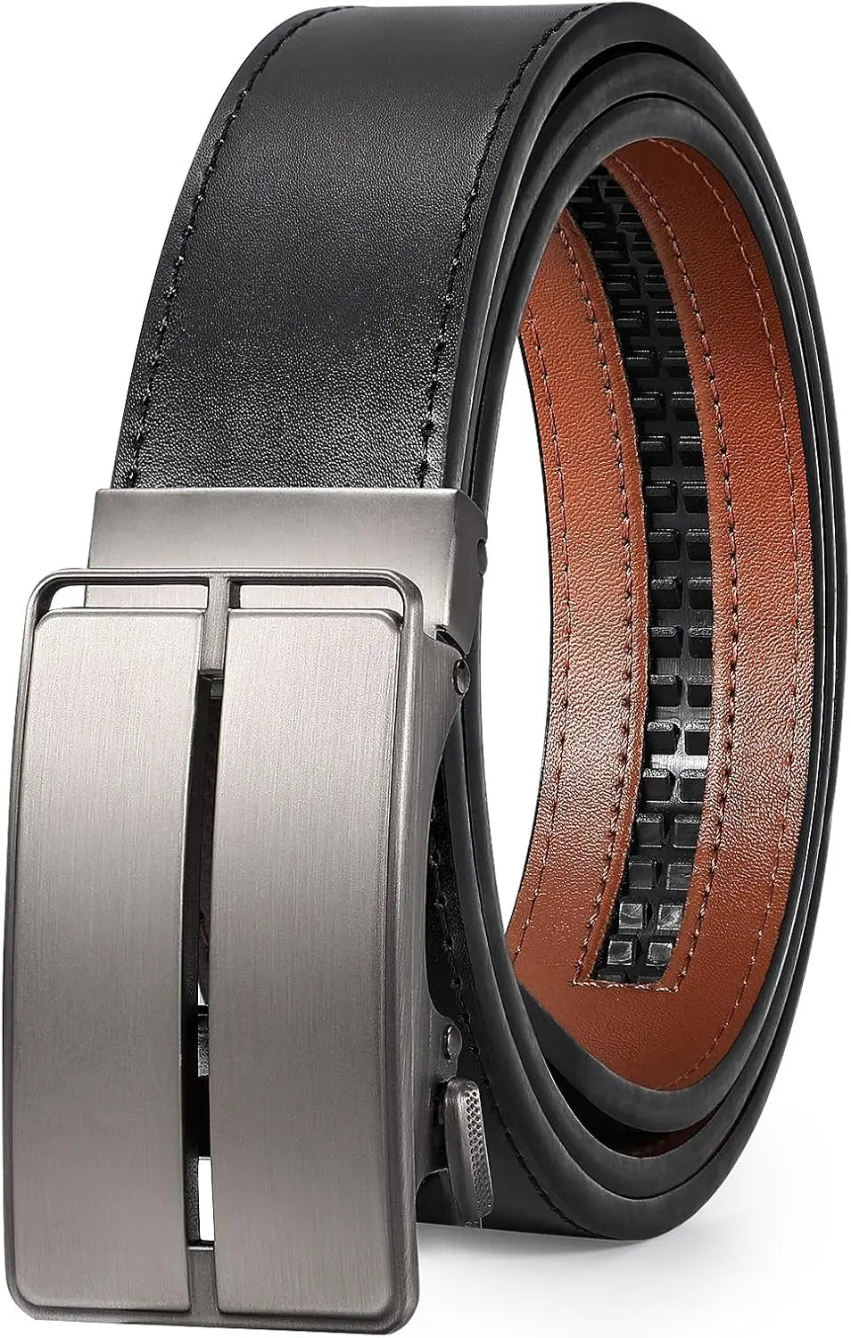 Mens Leather Ratchet Belt Automatic Buckle 1 3 8 Dress Belt