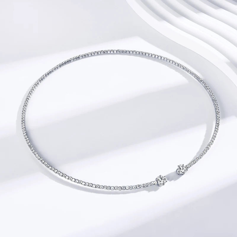 OXTAO 6x6mm Moissanite Love Heart Choker Necklace Real 925 Sterling Silver For Women Open Collar Choker Necklace Jewelry Gift
