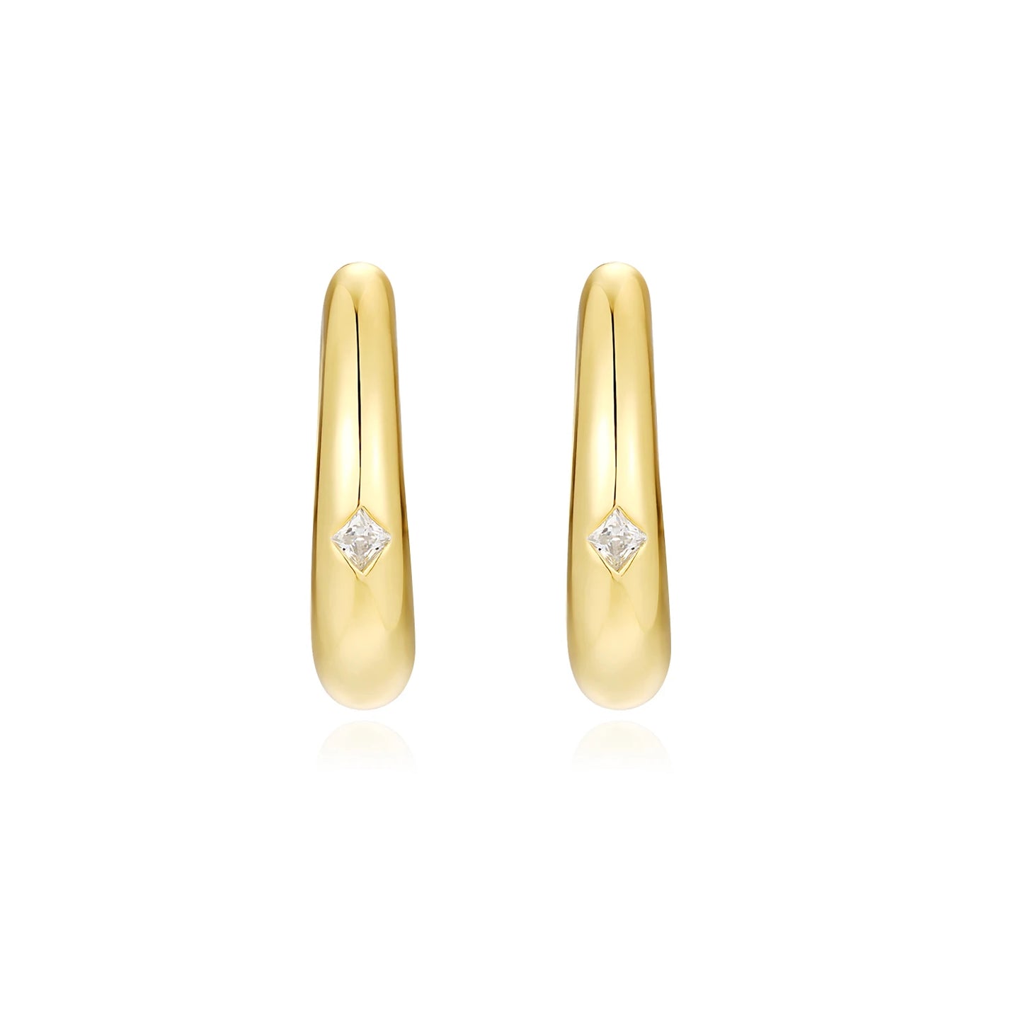 1 Pair Gold Hoop Earrings 925 Sterling Silver 18K Gold Plated Minimalist Style with CZ Accent for Women Jewelry Gift