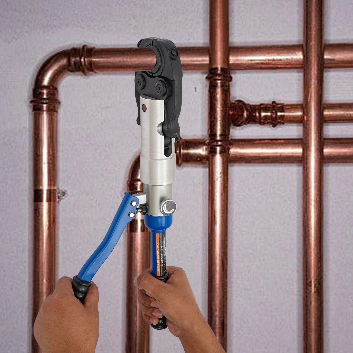 Blue Hydraulic PEX Pipe Crimper Tool Kit | 1/2", 3/4", 1" Dies, Ergonomic Grip, Steel-Aluminum Construction