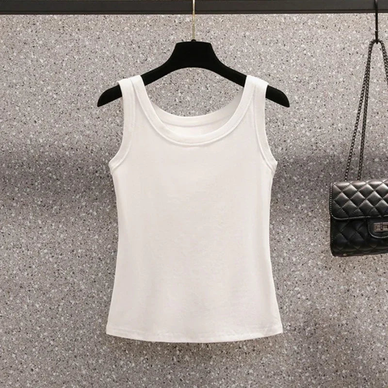 2025 Casual Cotton Comfortable Plus Size Tank Top Women Summer New Sleeveless Tops Wearing Outside Oversized Camisole