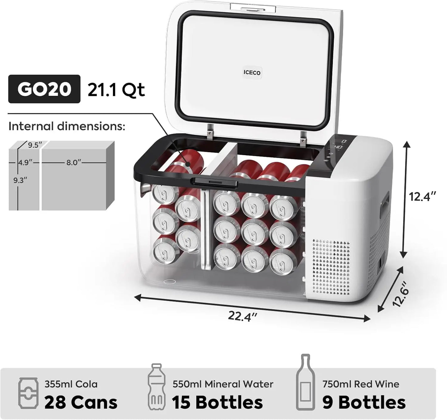 Dual Zone 12 Volt Refrigerator, 12V Car Refrigerator with Secop Compressor, Separate Control, DC & AC, 0℉ - 50℉, Portable Freeze
