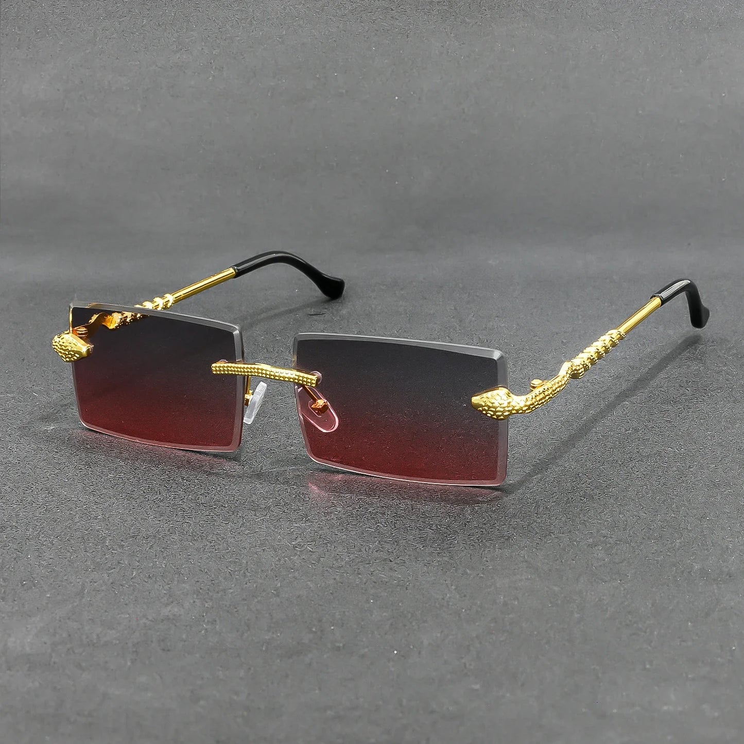 Rimless Rectangle Sunglasses Men Metal Gradient Gray Lens Big Frameless Sun Glasses Women UV400