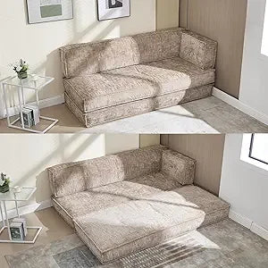 Modular Couch Convertible Sleeper Floor Sofa Bed, Chenille Folding Mattress Couch with Side Bag Storage, 4-in-1 Combined Lazy So