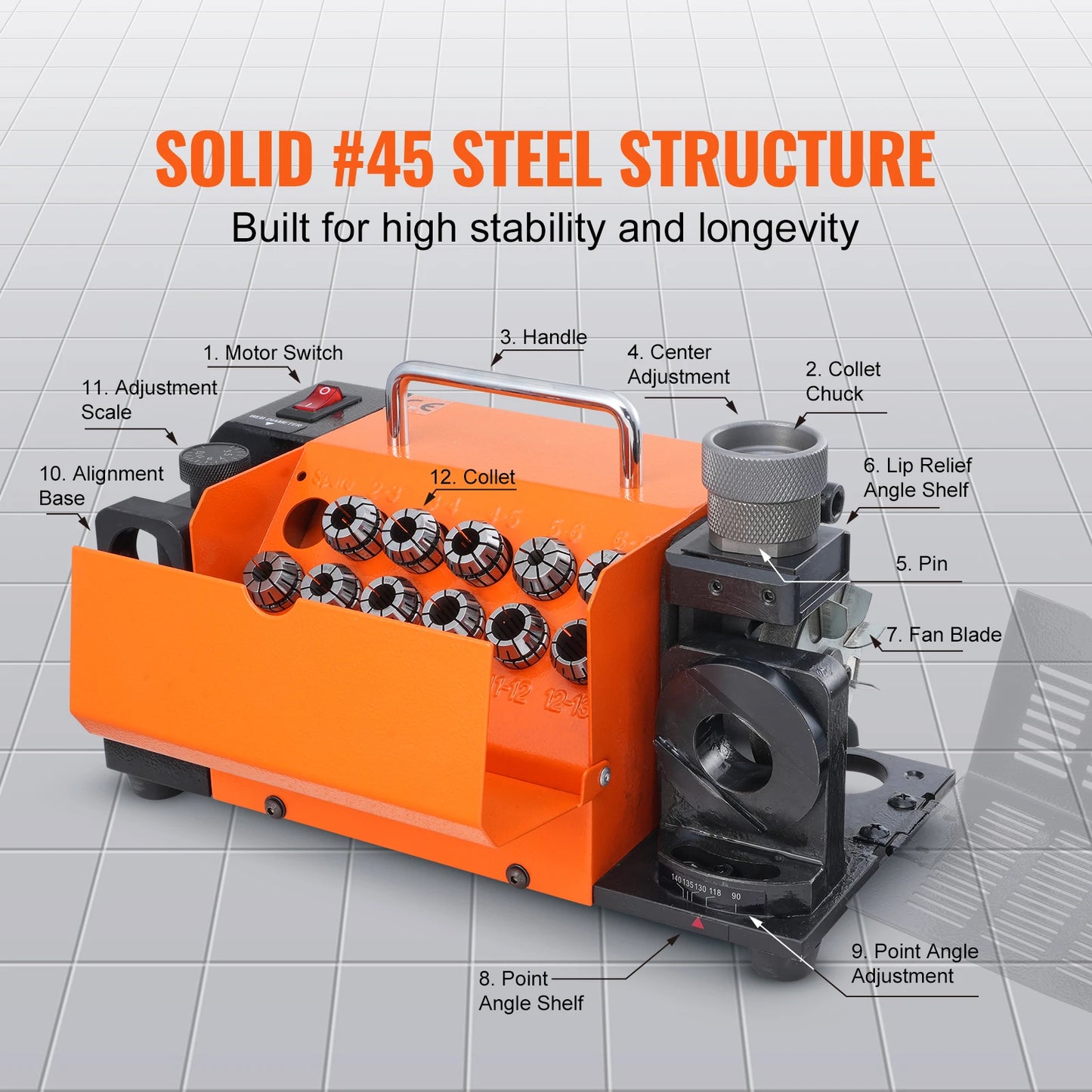 SucceBuy Drill Bits Sharpener 3-13mm Portable Sharpening Angle Grinder Mill Grind Sharpener with 11 Collets For Factory Workshop