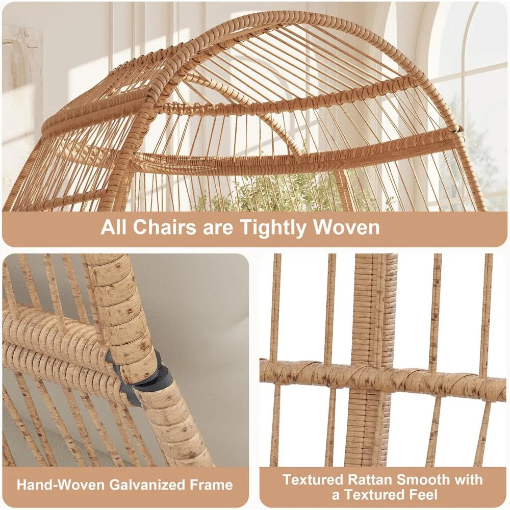 500 Pounds Capacity Oversized Wicker Egg Chair All Weather Rattan Egg Lounge Chairs for Patio Backyard Living Room Outdoor Use