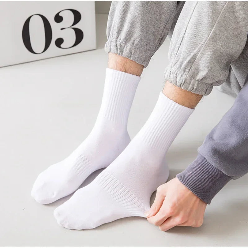 5Pairs Brand Men Cotton New Style White Socks Men Soft Breathable Sports Long socks Summer Winter for Male Socks Plus Size