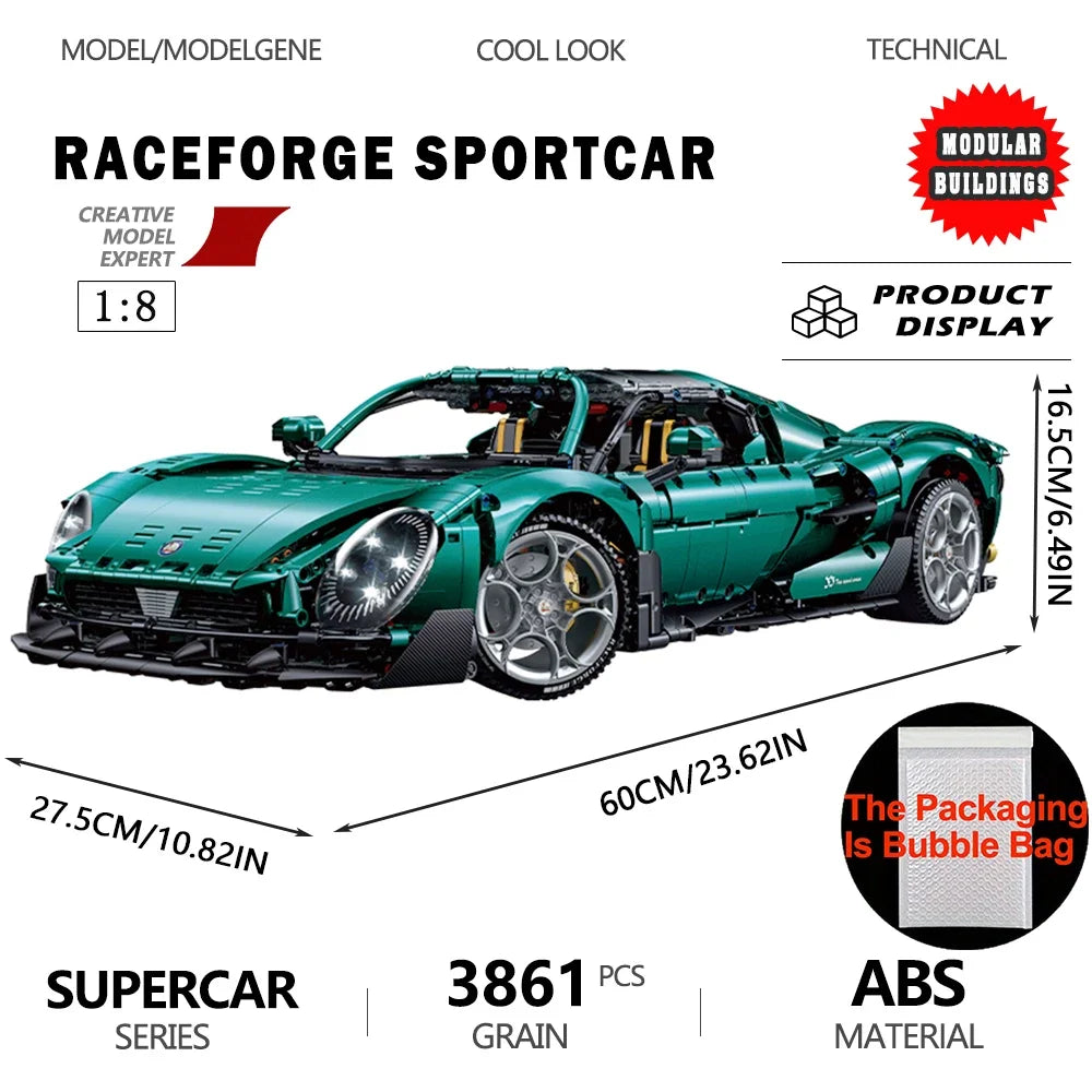 1:8 Scale Model Supercar Building Blocks Technical Bricks Car High-tech Set Desk Decoration Plastic Assembly Kids Toys For Gifts