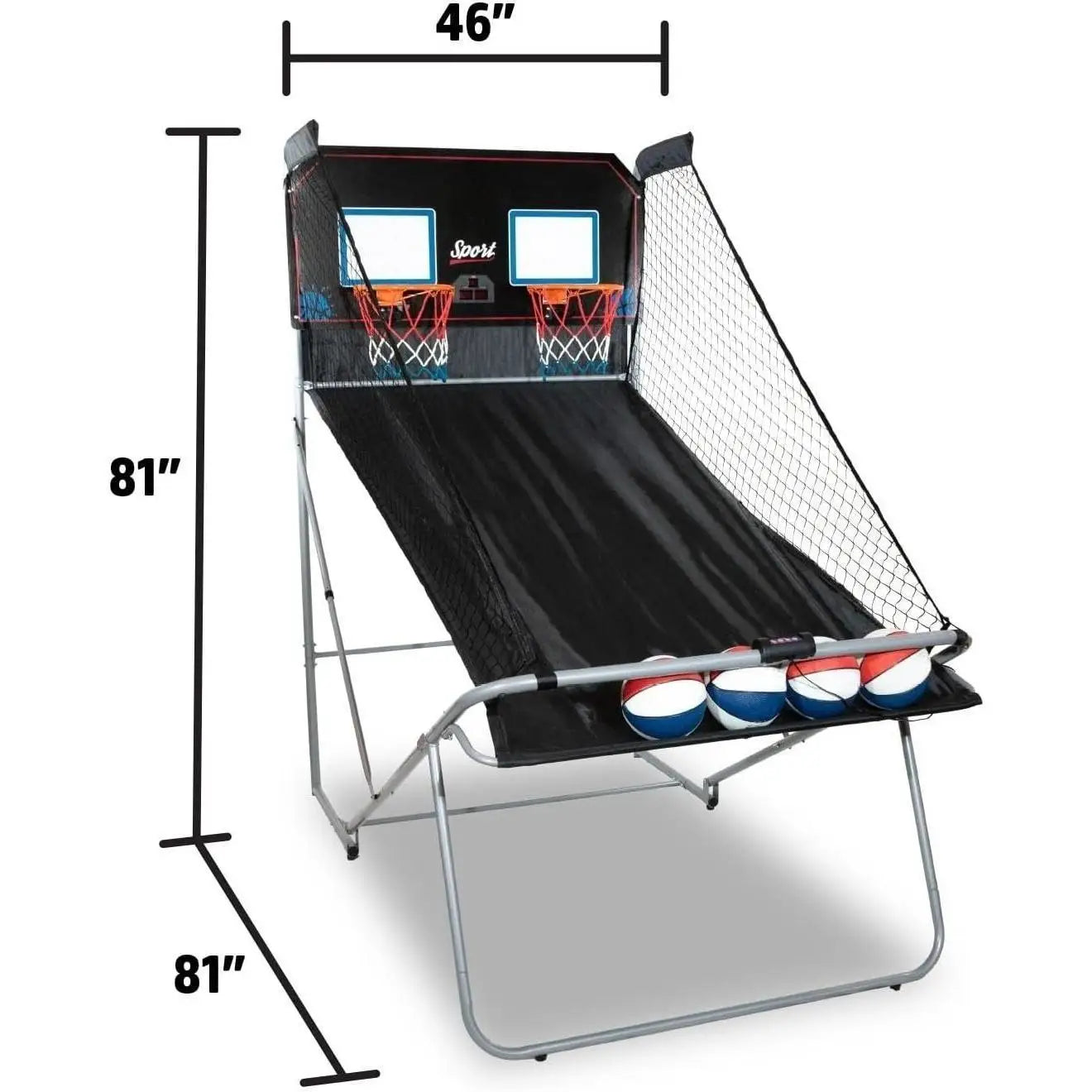 W_Dual Shot Sport | Arcade Basketball Game for Home | Paddle Scoring Hoop, 10 Game Modes, 4 Balls | Foldable for Easy