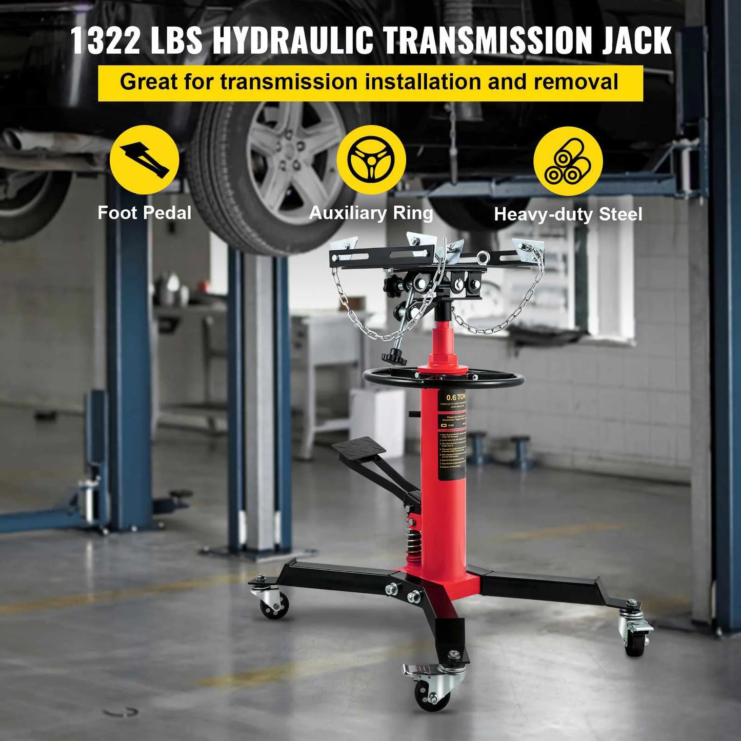 SucceBuy Car Lift Jack Hydraulic Telescopic Transmission Jack Floor Jack Stand with Foot Pedal 360° Swivel Wheel Shop Lift Hoist