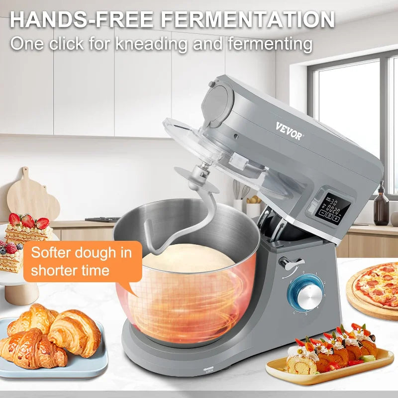 VEVOR Stand Mixer, Multifunctional Electric Mixer with 6 Speeds LCD Screen Timing, 7.4 Qt Stainless Bowl, Meat Grinder,Juice Cup