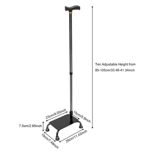 Adjustable 4 Legged Aluminum Cane For Stability And Stairs