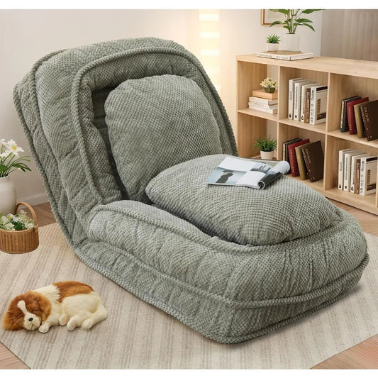 Upholstered Human Dog Bed for Adult & Pets, Convertible Lazy Sofa Bed with 5 Adjustable Position, Comfy Tatami Bean Bag Lounge C