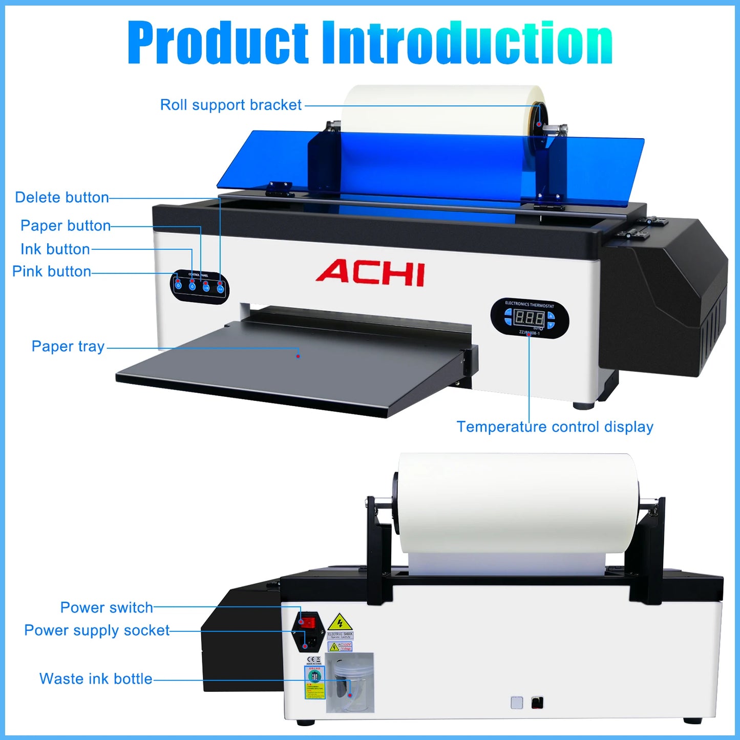 ACHI DTF Transfer Printer A3 DTF Printer T Shirt Printing Machine With Curing Oven for Clothes Hoodies Jeans Textile EU US Stock