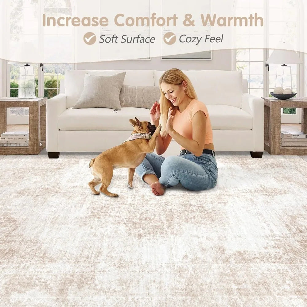 Area Rug 8x10 Vintage Rug: Large Washable Living Room Rug Retro Medallion Distressed Rug Soft Low Pile Non-Slip Rugs Indoor Floo