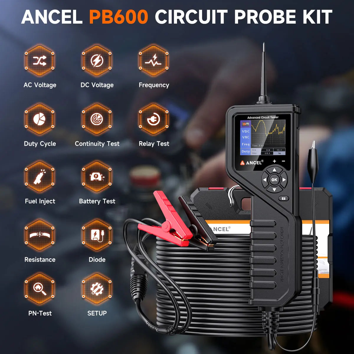 ANCEL PB600 Car Electric Circuit Tester Power Probe Relay Fuel Injector Tester Car Battery Tester Rleay Test Electrical Tool