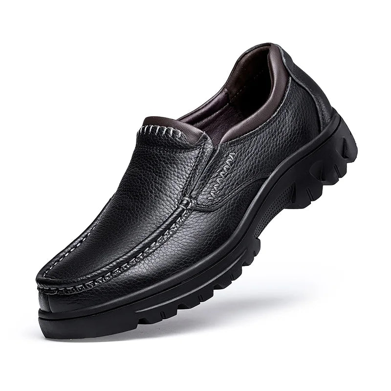 Men's Genuine Leather Slip-On Oxford Shoes Dress Loafers Business Casual Office Steel Plate Supporting Black/Brown Plus Big Size