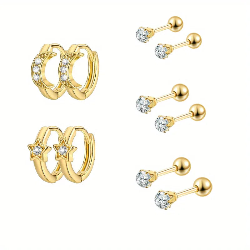 3/5/6 Women's Gold Earrings Set, Classic Fashion Style, Suitable for Daily Parties, Banquets and Festivals