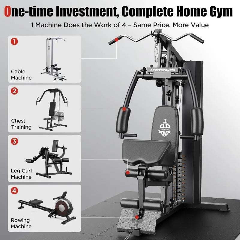 Sportsroyals Home Gym, Multifunctional Home Gym Equipment, Workout Station with 154LBS Weight Stack, Exercise Equipment
