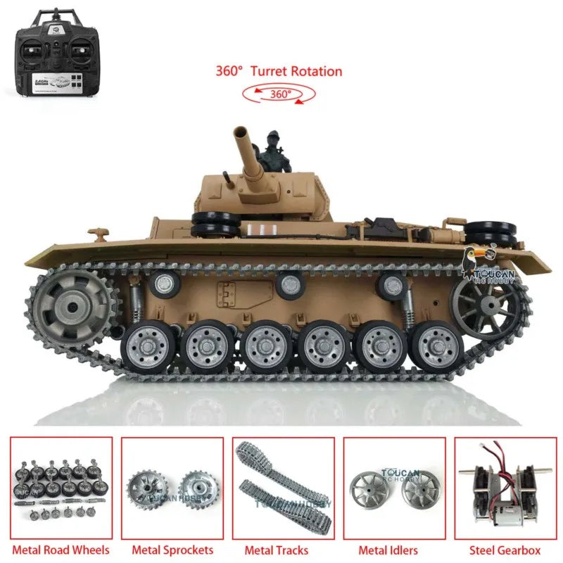 US Stock Heng Long 1/16 7.0 Customized Panzer III H RTR RC Tank 3849 Metal Tracks Wheels Vehicle Model TH17369