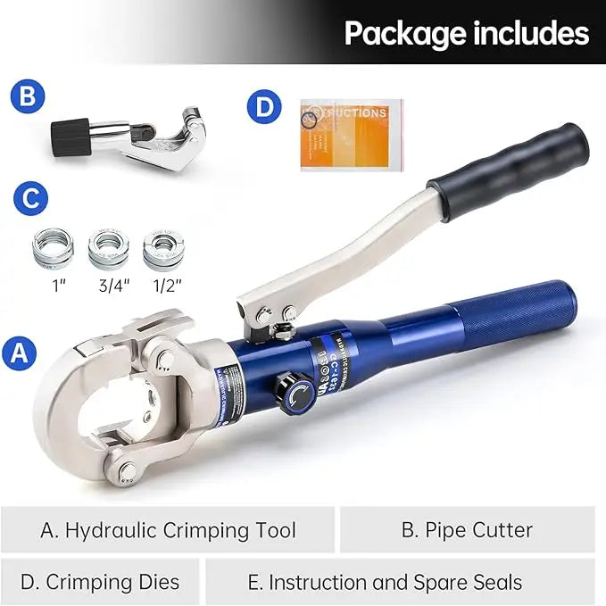 Copper Tube Fittings Hydraulic Pipe Crimping Tool with 1/2",3/4" and 1" Jaw Copper Pipe Press Crimper Pressing Pliers,