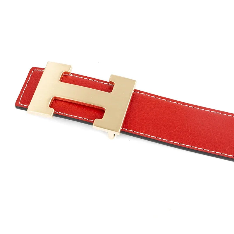 Red Luxury Designer Brand Cowhide H Belt Men High Quality Women Genuine Real Leather Dress Cowhide Strap for Jeans Waistband