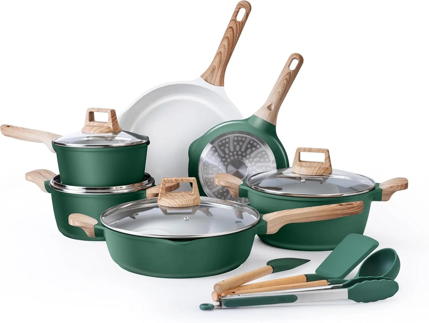 Cast Aluminum Cookware Set With Utensils 14 Piece Nonstick