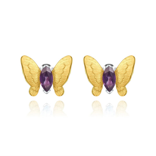 Gems Ballet 925 Silver Butterfly Amethyst Stud Earrings