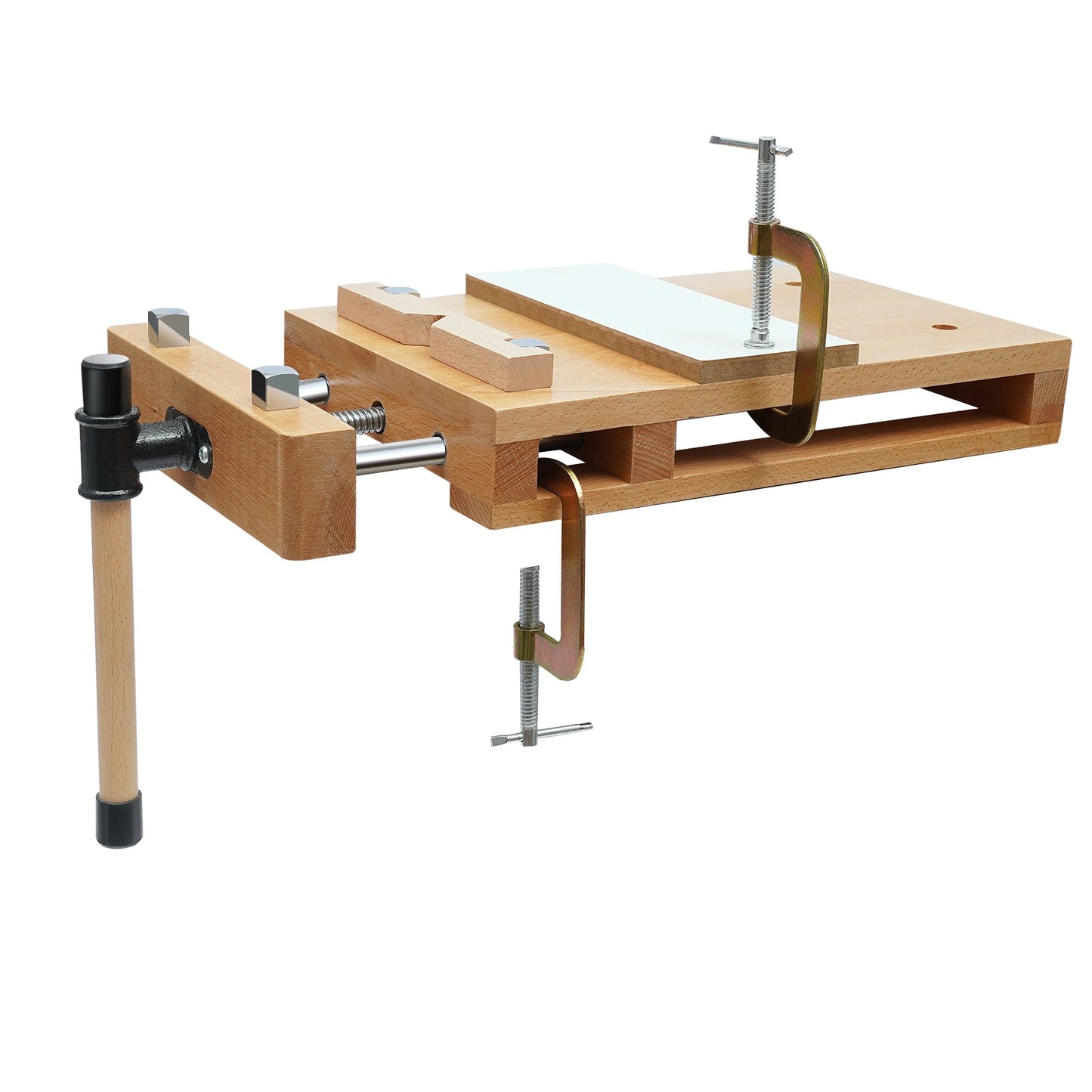 Heavy-Duty Workbench Heavy-Duty Beech Wood Vise Workbench W/ Quick Release,G-Shape Clamps&Limit Blocks for Woodworking Projects