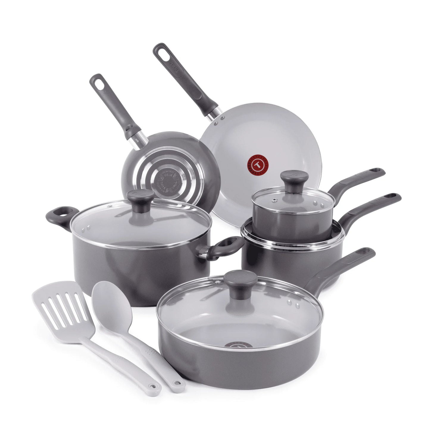 Care Ceramic Non-Stick, 12 Piece Pots and Pans Cookware Set, Stone Grey