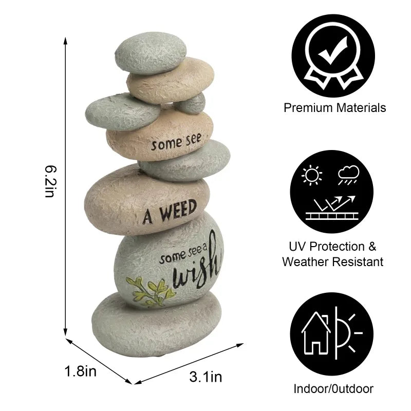 Garden Stones Outdoor Decor, Stacked Rocks Resin Cairn Stones Statue for Japanese Zen Garden Decor,6.2in Fish Tank Aquarium