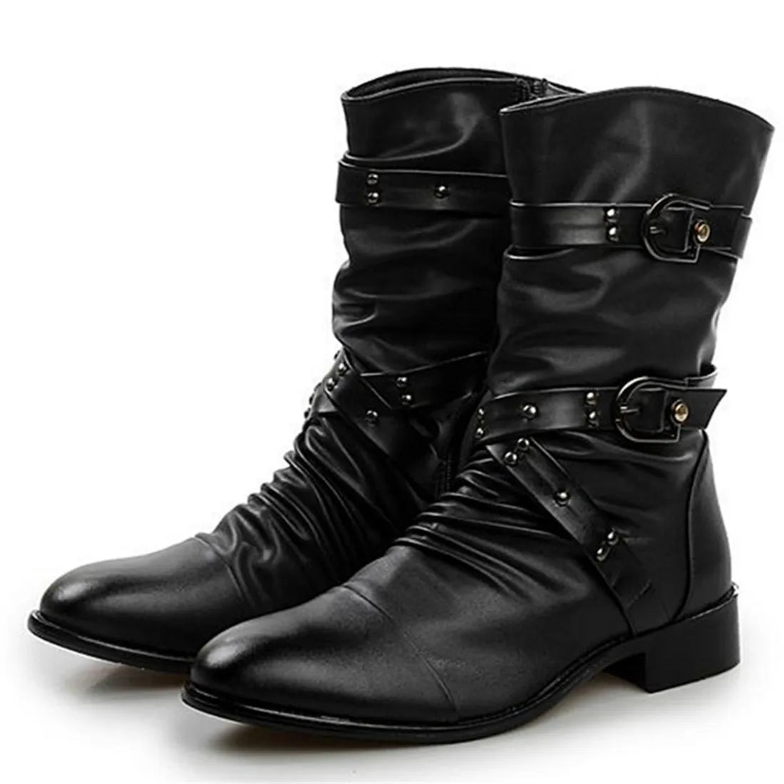 Men's Punk Gothic Rivet Motorcycle Boots Faux Leather Black