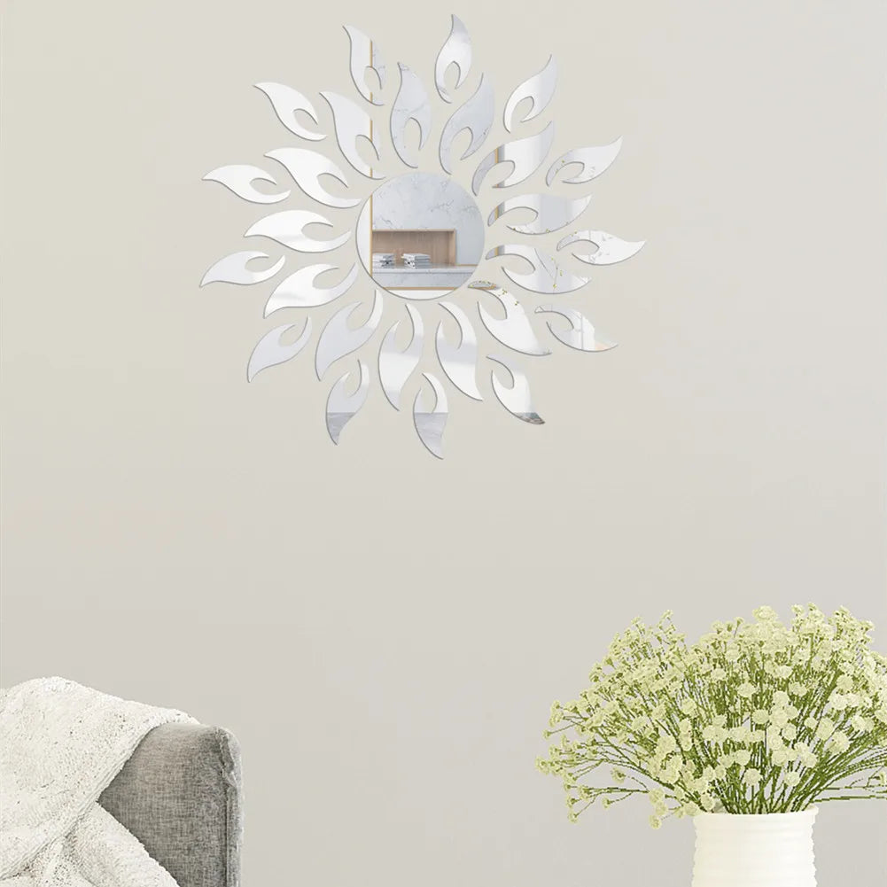 Removable 3D Sun Pattern Mirror Surface Wall Sticker for Home Decor