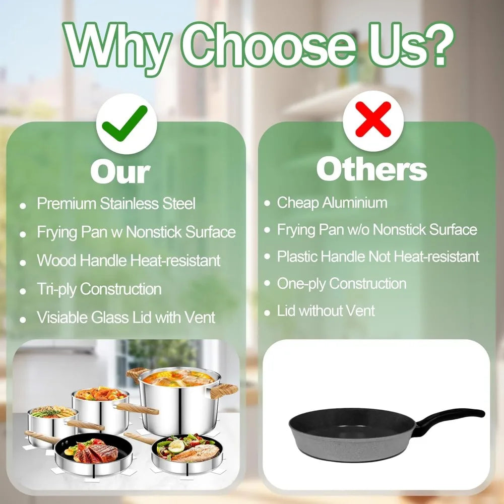 Stainless Steel Pots And Pans Set 13 Pcs Nonstick Cookware