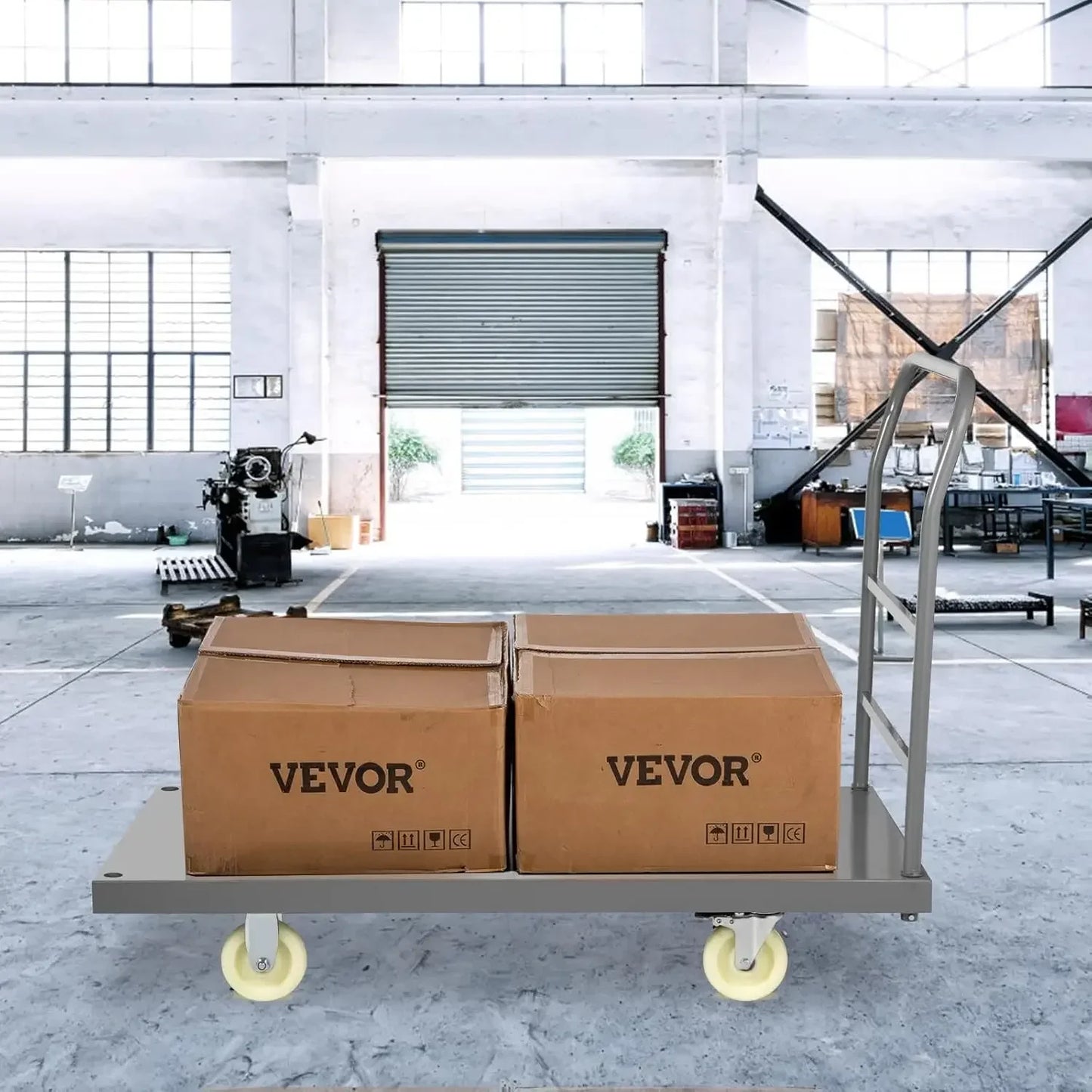 Platform Truck, 2000lbs Capacity Steel Flatbed Cart, 47"Length x 24"Width x 32"Height Flat Dolly, Hand Trucks with5"Nylon Caster