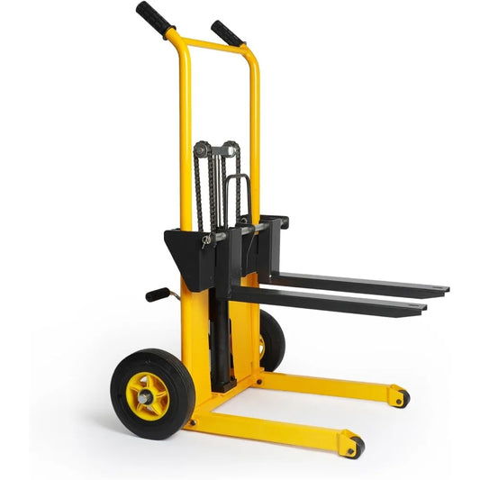 Manual Forklift Pallet Stakcer, 440 Lbs Capacity Hydraulic Material Lift 35" Lift Height with Adjustable Forks and Fixed Legs Pa
