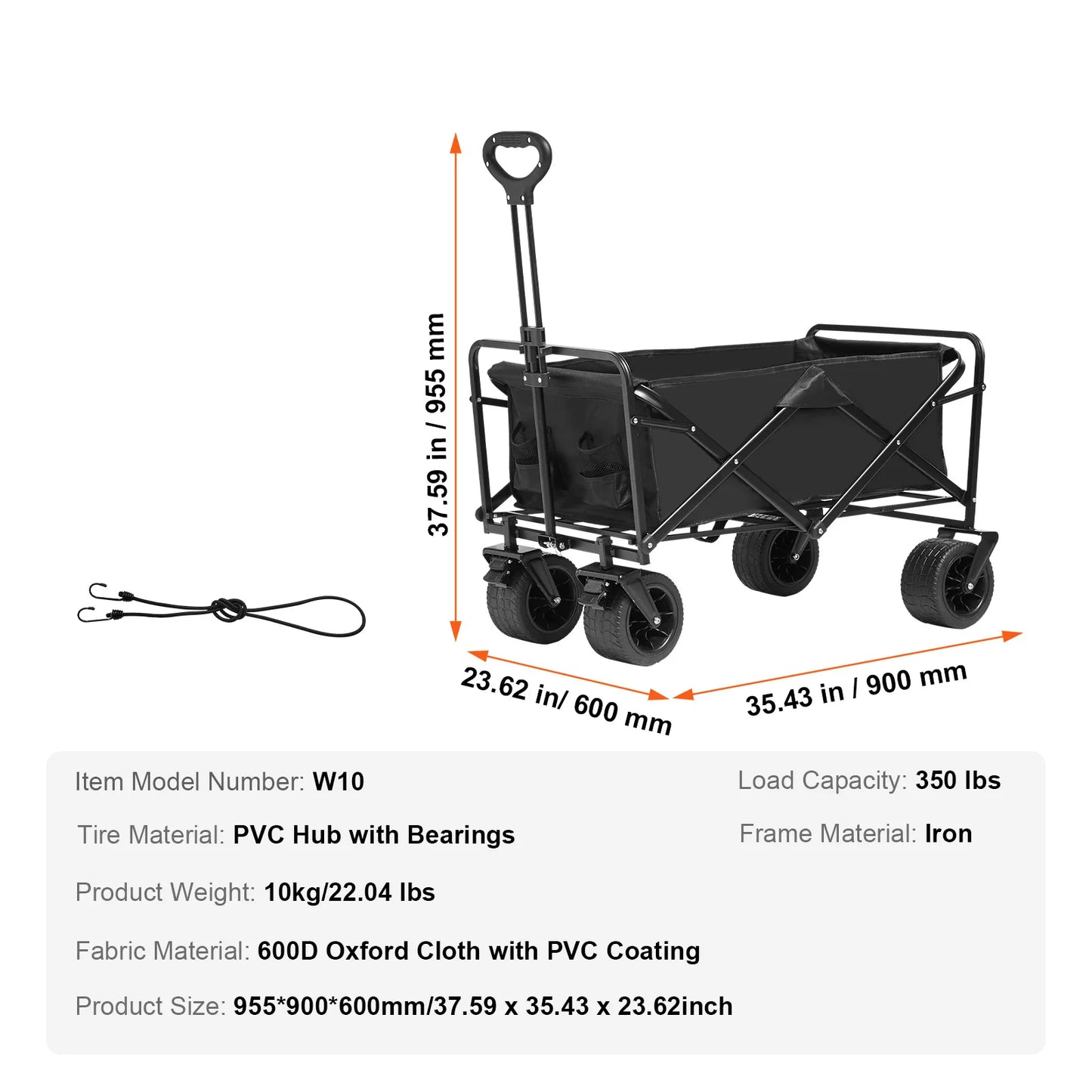 VEVOR Collapsible Folding Beach Wagon Cart with All Terrain Wheels and Drink Holders for Camping Shopping and Garden