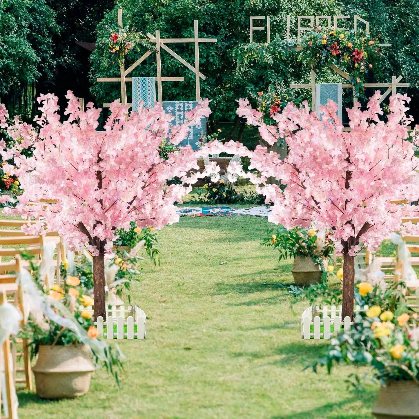 1Pc Artificial Cherry Blossom Tree, Handmade Pink Fake Cherry Blossom Tree Centerpieces for Wedding Party Christmas Garden