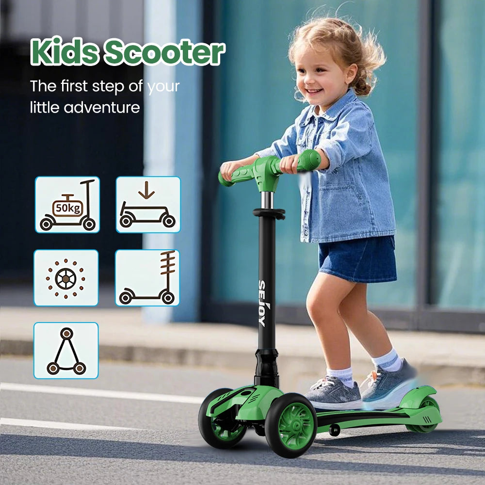 Sejoy Toddler Kick Scooter With Foldable Seat Height Adjustable