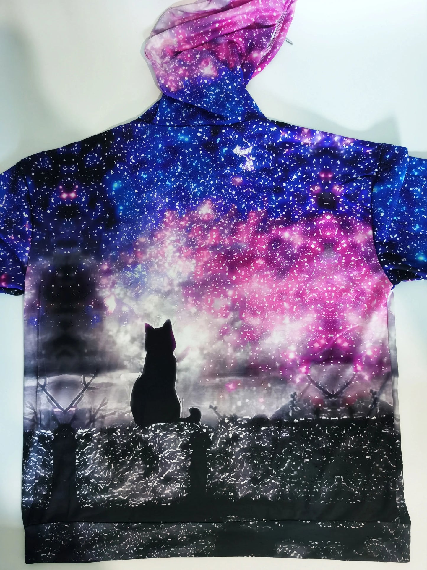 Plus Size Women's Hooded Sweatshirt Star Cat Print Hooded Sweatshirt, with Flap Pocket Pantss