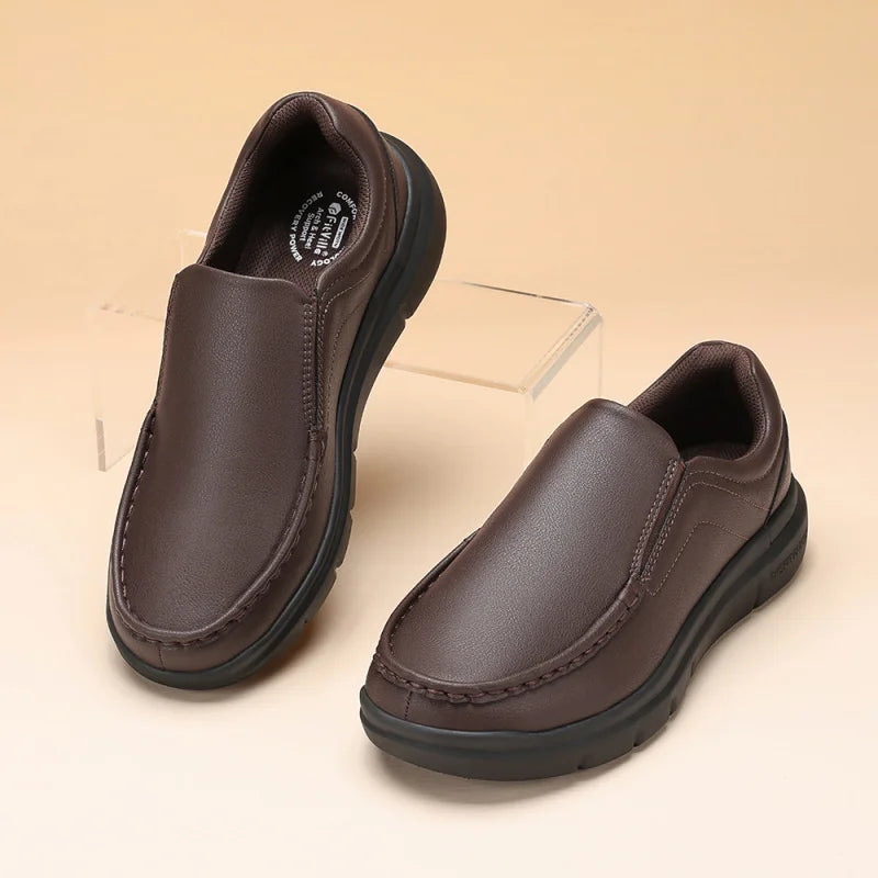 Men Slip On Casual Leather Shoes Wide Width 2E Arch Support